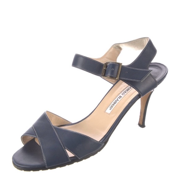 🥳Authentic Manolo Blahnik Blue Leather Heels in size 11.✨ - Picture 4 of 4